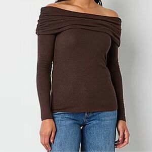 a.n.a Chocolate Off-Shoulder Sweater
